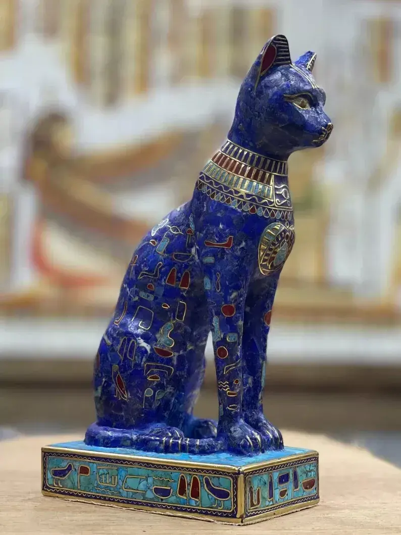Gemstone Egyptian Cat Bastet statue, Egyptian Bastet statue. all made with Natur
