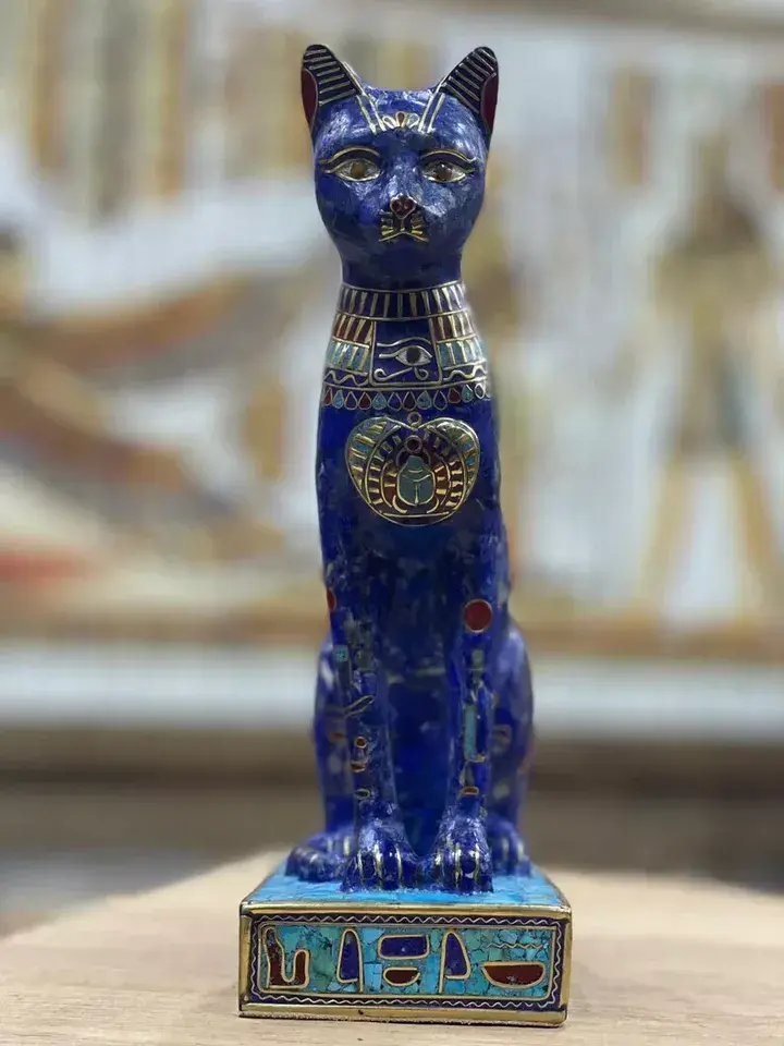 Thumbnail: Gemstone Egyptian Cat Bastet statue, Egyptian Bastet statue. all made with Natur
