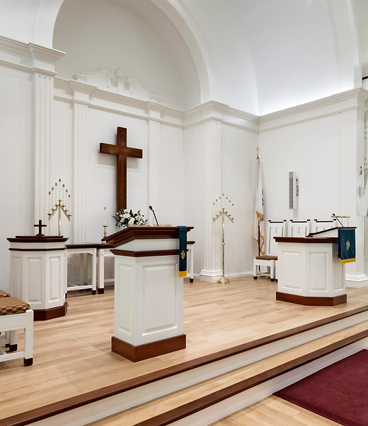 Beautiful white altar at Somers congregational