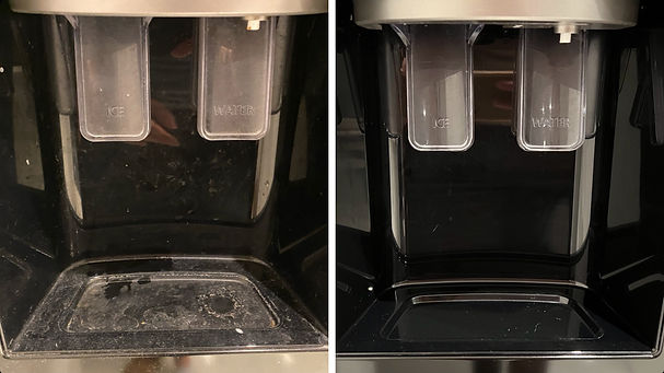 Clean and organised ice machine with neatly stored ice trays and easy access for use.