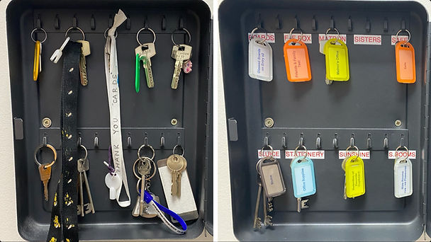 Set of neatly organised keys on a clean surface.