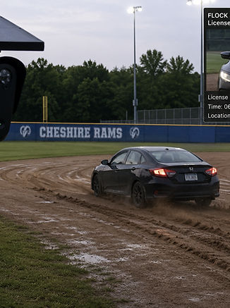 flock camera recording a teenager driving his car on a softball field.png