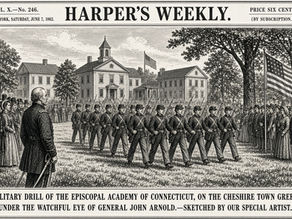 July morning in 1864 and the air still carries the sharp scent of gun oil mixed with cut grass and the faint sweetness of ripening orchards. The Episcopal Academy—today’s Cheshire Academy—has become a military school under the steady hand of the Reverend Sanford Jackson Horton. Sixty-five state-issued muskets with full accoutrements have arrived from Hartford, and General John Arnold is putting the scholars through their paces right where the granite war monument now stands. Townspeople gather along the edges of the green. Some cheer. Others watch in silence. These are not abstract recruits. These are the sons of local farmers and shopkeepers learning the drill that may soon carry them south.