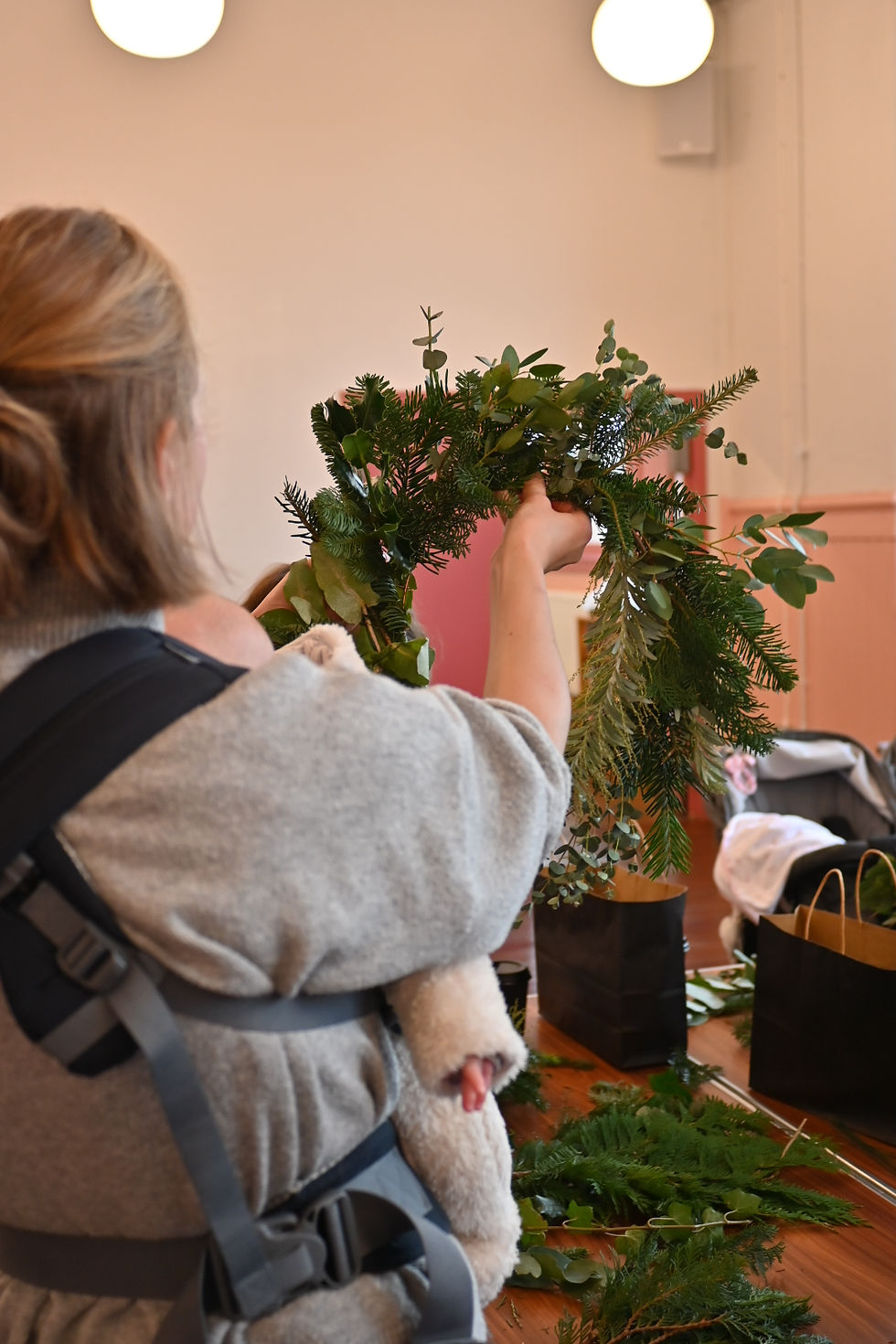 Baby and Me Christmas Wreath Making
