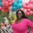 Baby Shower Alice In Wonderland Backdrop with Pink And Teal Balloons