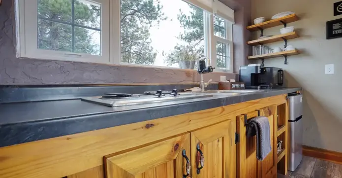 Kitchen in Columbine Cabin - Black Hills vacation.