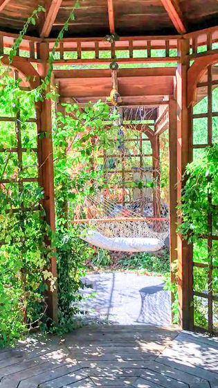 The gazebo in the courtyard at FlatIron boutique hotel in Hot Springs, SD - formerly the FlatIron Historic Sandstone Inn