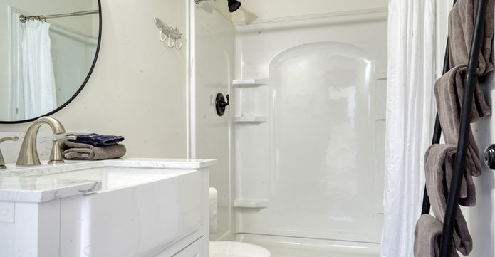 Private bathroom for Eagle Tipi at Highland Meadows Resort in Hot Springs South Dakota.