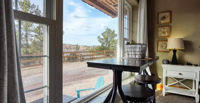 Cabin view over Hot Springs, SD. Tiny home short term rental.