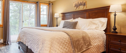 King bed resort / airbnb rental with view of the Black Hills from the window.