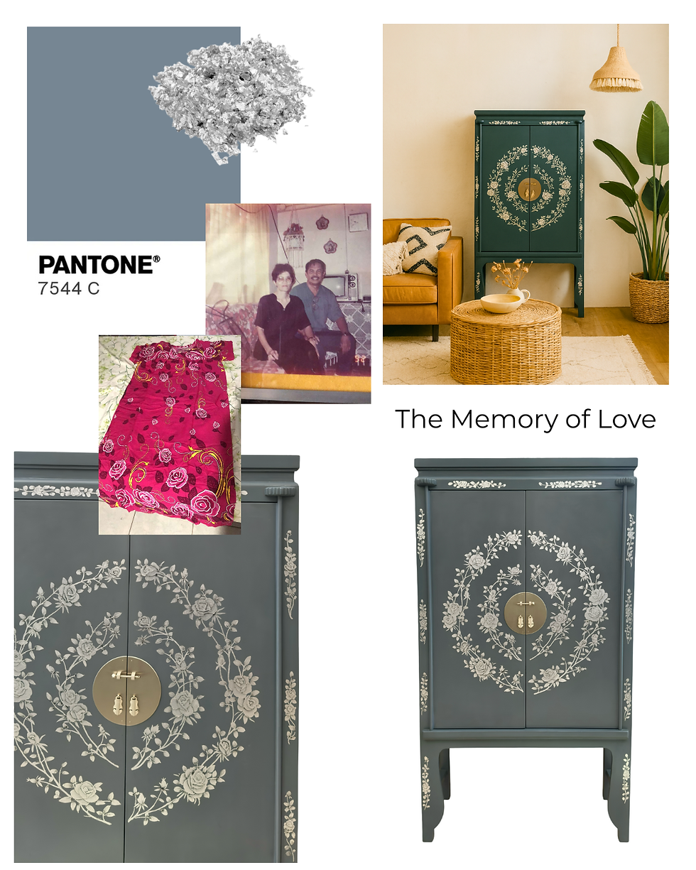 Dark grey Chinese cabinet moodboard with oriental decor and premium finish inspiration