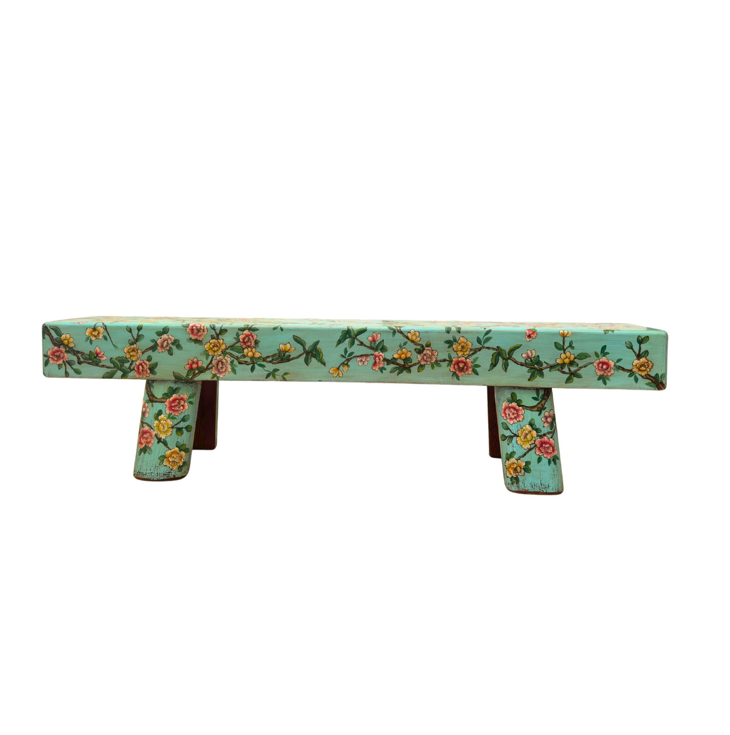 Tibetan Hand-Painted Floral Bench