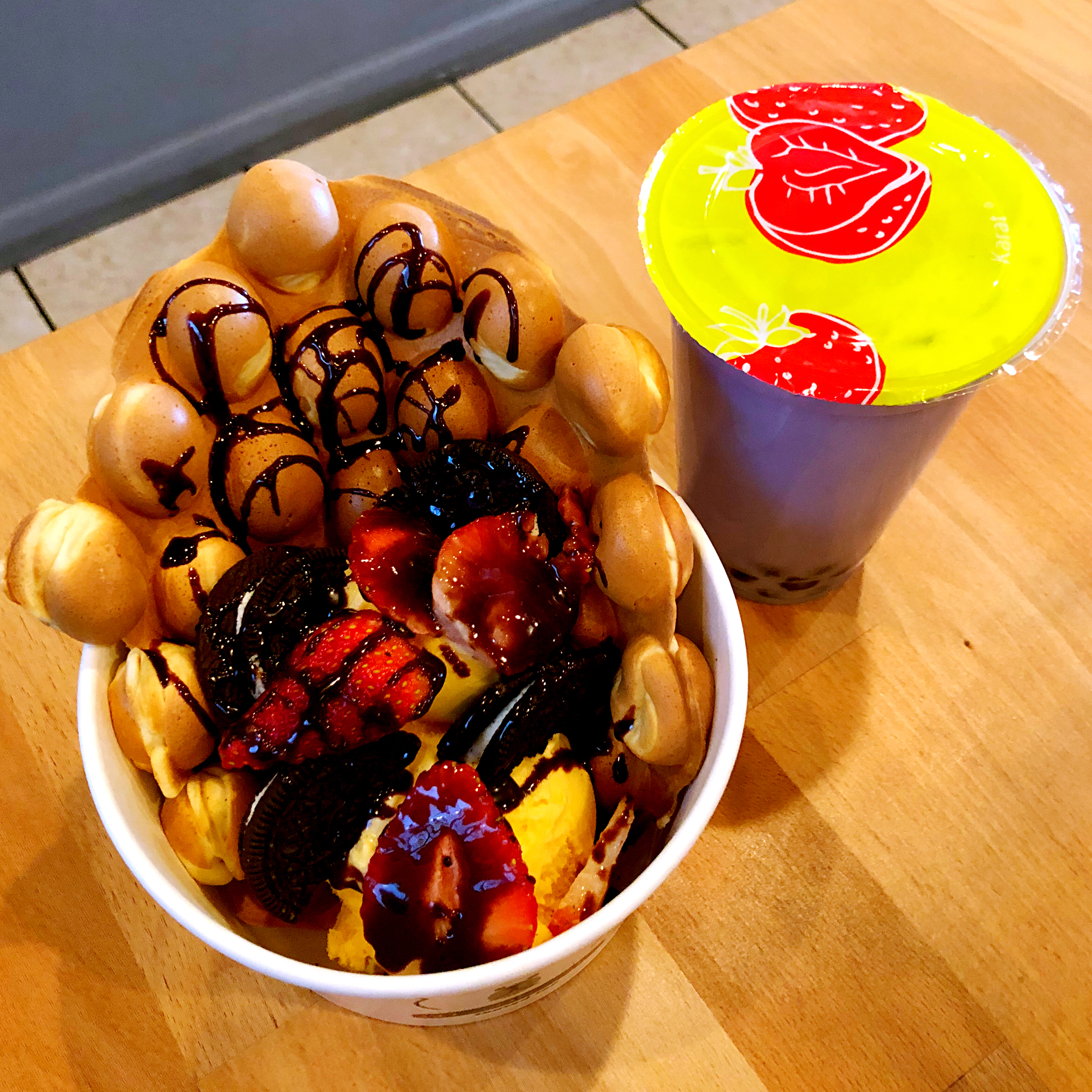 Bubble Waffle & Taro Bubble Tea