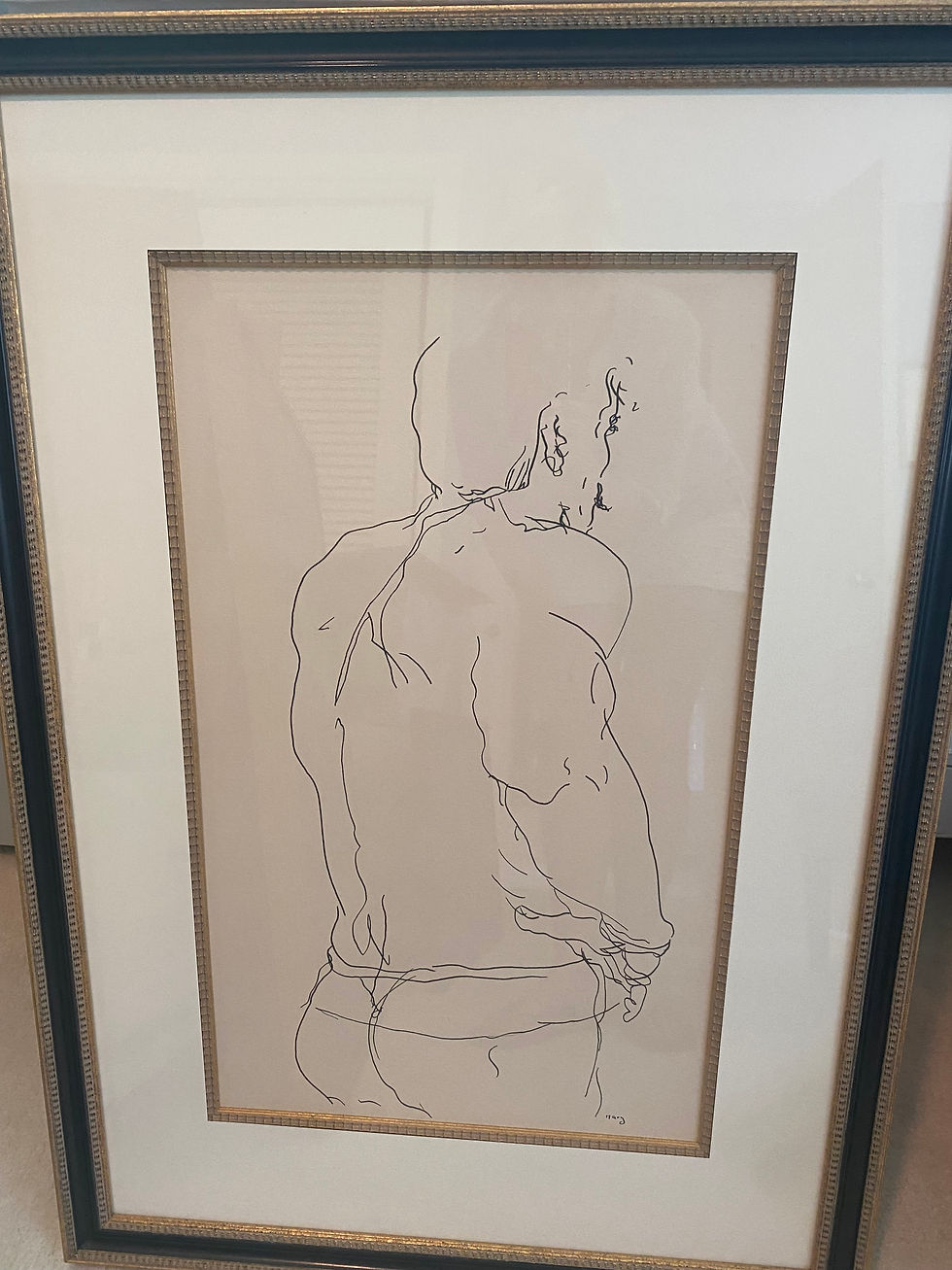 #16 - Gold and black framed with gold inset, signed Gordon Nary male nude -$125