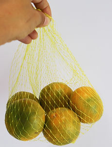 sweet oranges fruit packed with yellow nets. isolated on white background with copy space.