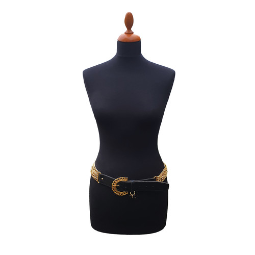 WOMEN'S CHAIN BELT Golden metal and leather chain belt Multi layered chain b Miss Twiggy