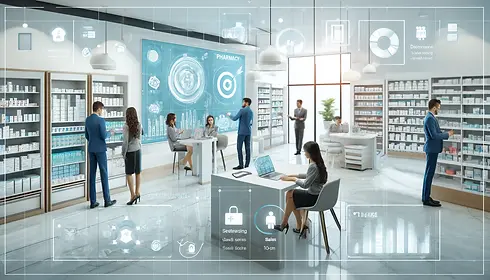 DALL·E 2024-05-30 14.37.23 - A modern pharmacy interior with staff members engaged in sale