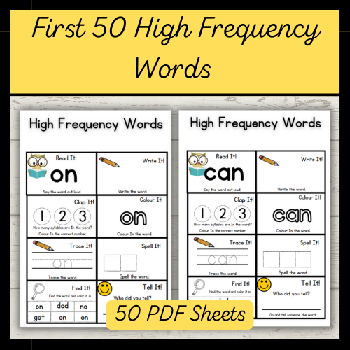First 50 High Frequency Words Worksheets PrimaryResourceRack