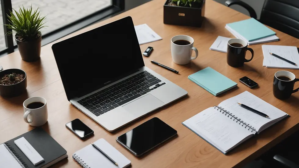 High angle view of an office setup with training materials