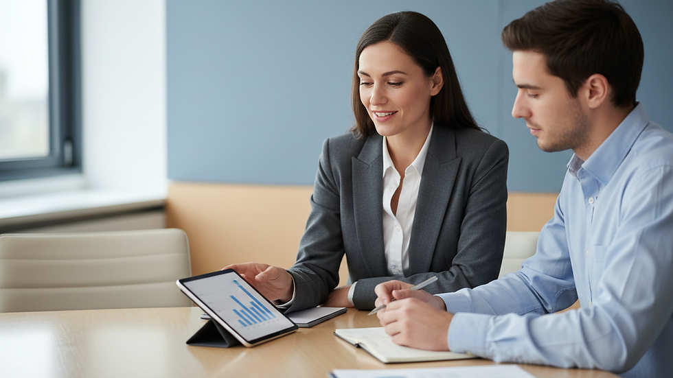 Close-up view of a business leader giving feedback to an employee during a training session