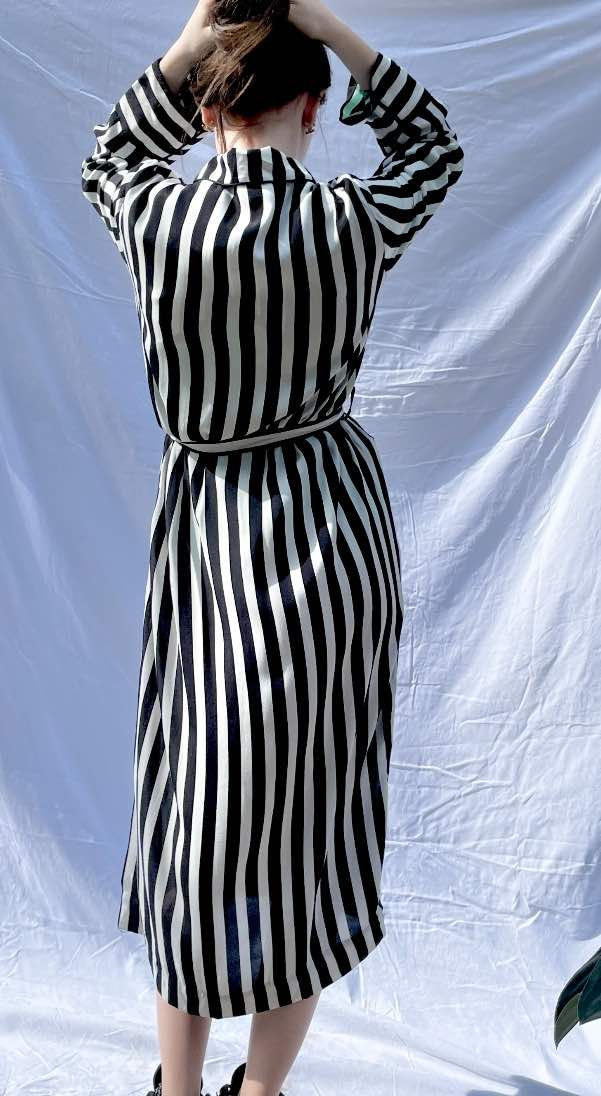 Thumbnail: Notes du Nord Black and White Striped Jacket Dress
