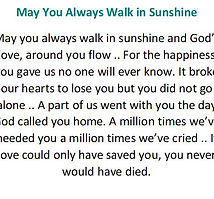 May You Always Walk in Sunshine, poem, funeral poem, memorial poem, message, prayer cards, English