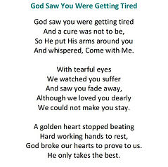 God Saw You Were Getting Tired, poem, funeral poem, memorial poem, message, prayer cards, English