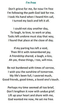 im free, poem, funeral poem, memorial poem, message, prayer cards, English