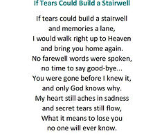 If Tears Could Build a Stairwell, poem, funeral poem, memorial poem, message, prayer cards, English