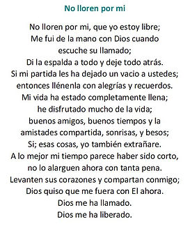 No Lloren por mi, poem, funeral poem, memorial poem, message, prayer cards, Spanish