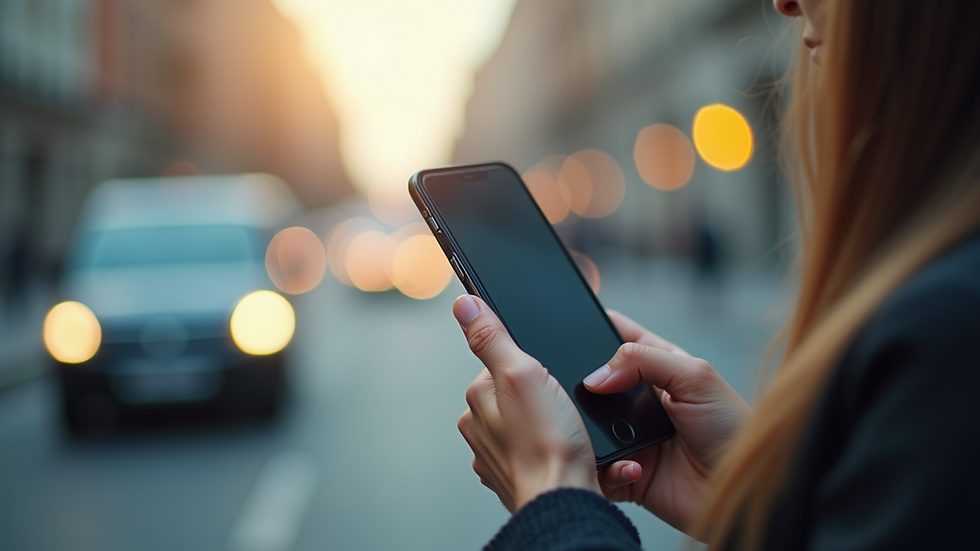 Plano detalle de una mano usando un teléfono móvil para agendar transporte de auto