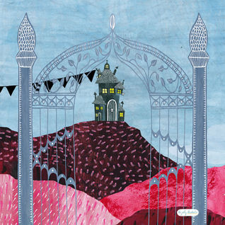 Going to a birthday party, page 6 showing a castel on the top of the mountain and a gate