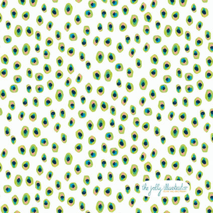 repeat pattern of peacock eyes on a white background by the jolly illustrator
