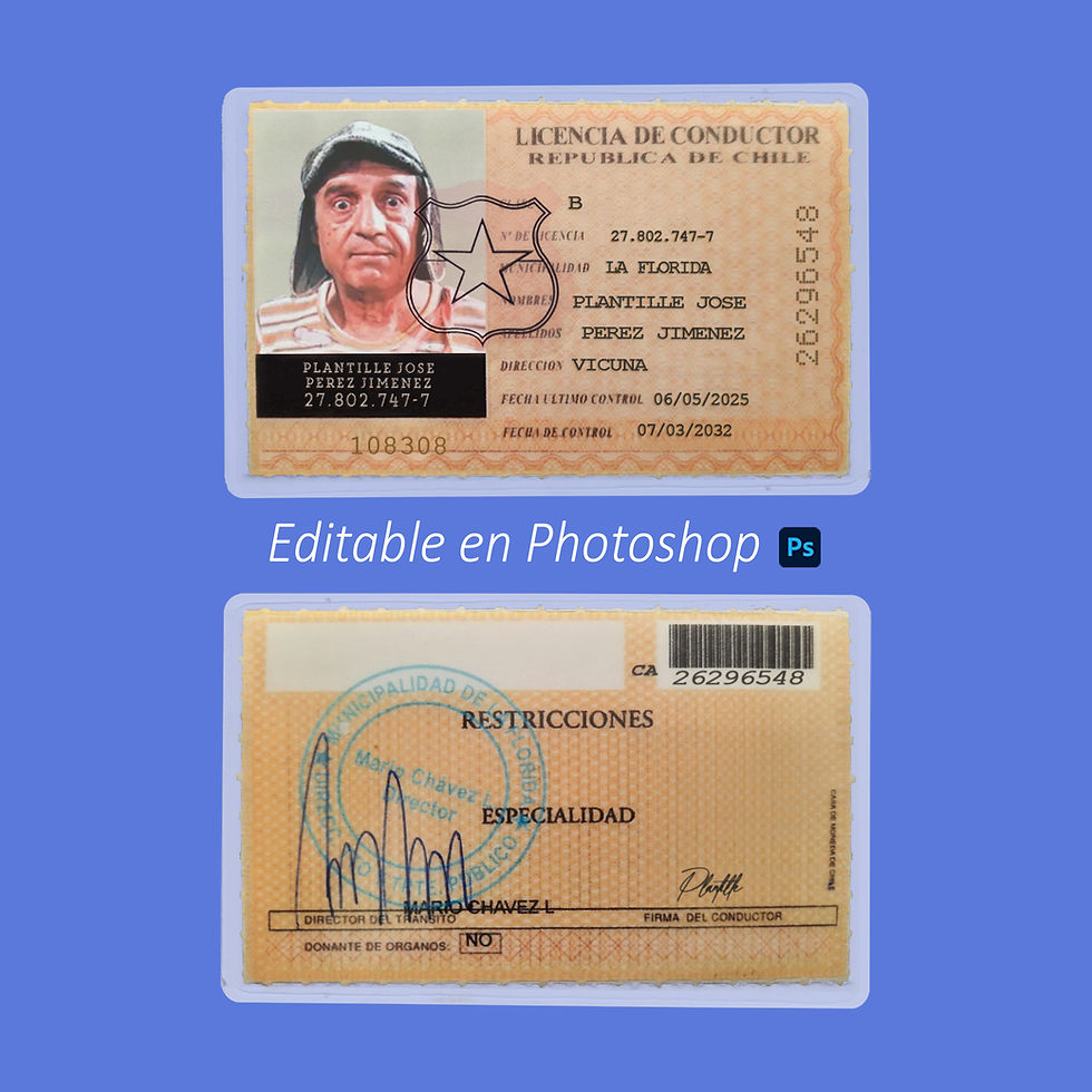 plantilla editable de la licencia de conducir chilena para editar en photoshop psd falsa y verificar apps