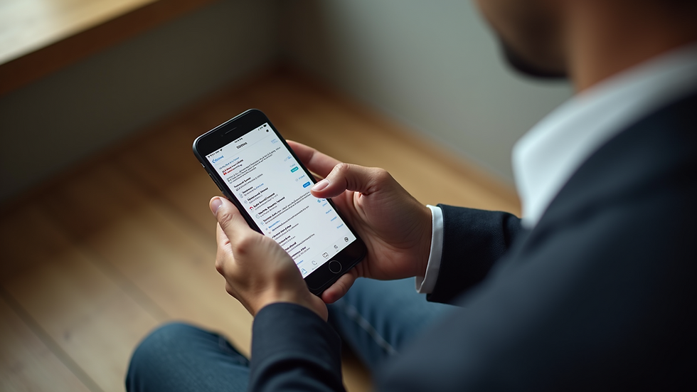 High angle view of a person using a smartphone to check emails