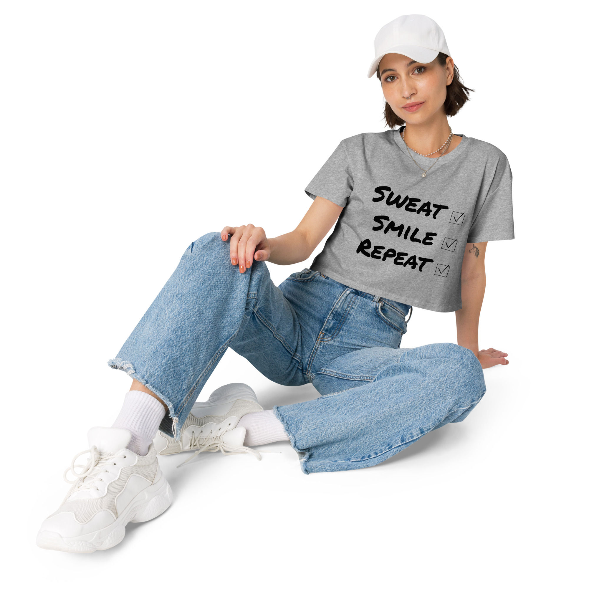 Sweat Smile Repeat - Women’s workout crop top