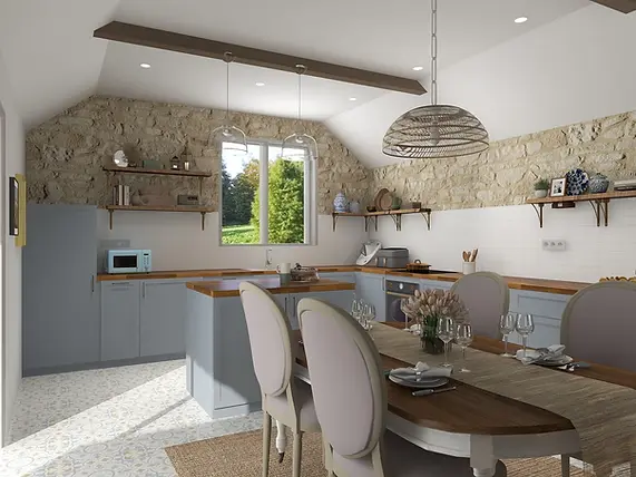 Architecture d’intérieur _ conception d’une cuisine chaleureuse en pierre dans une maison neuve.webp