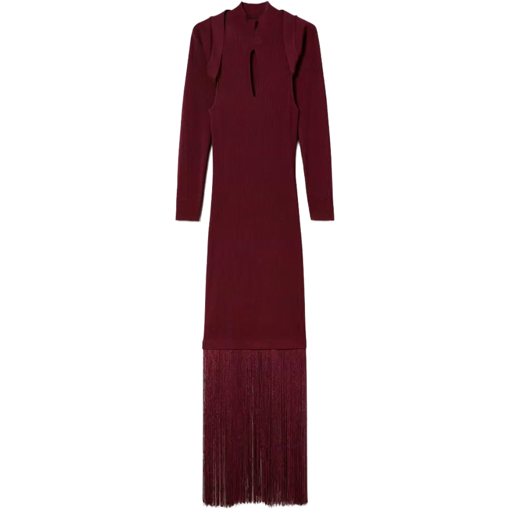 Dress Long With Fringe And Shoulder Wrap