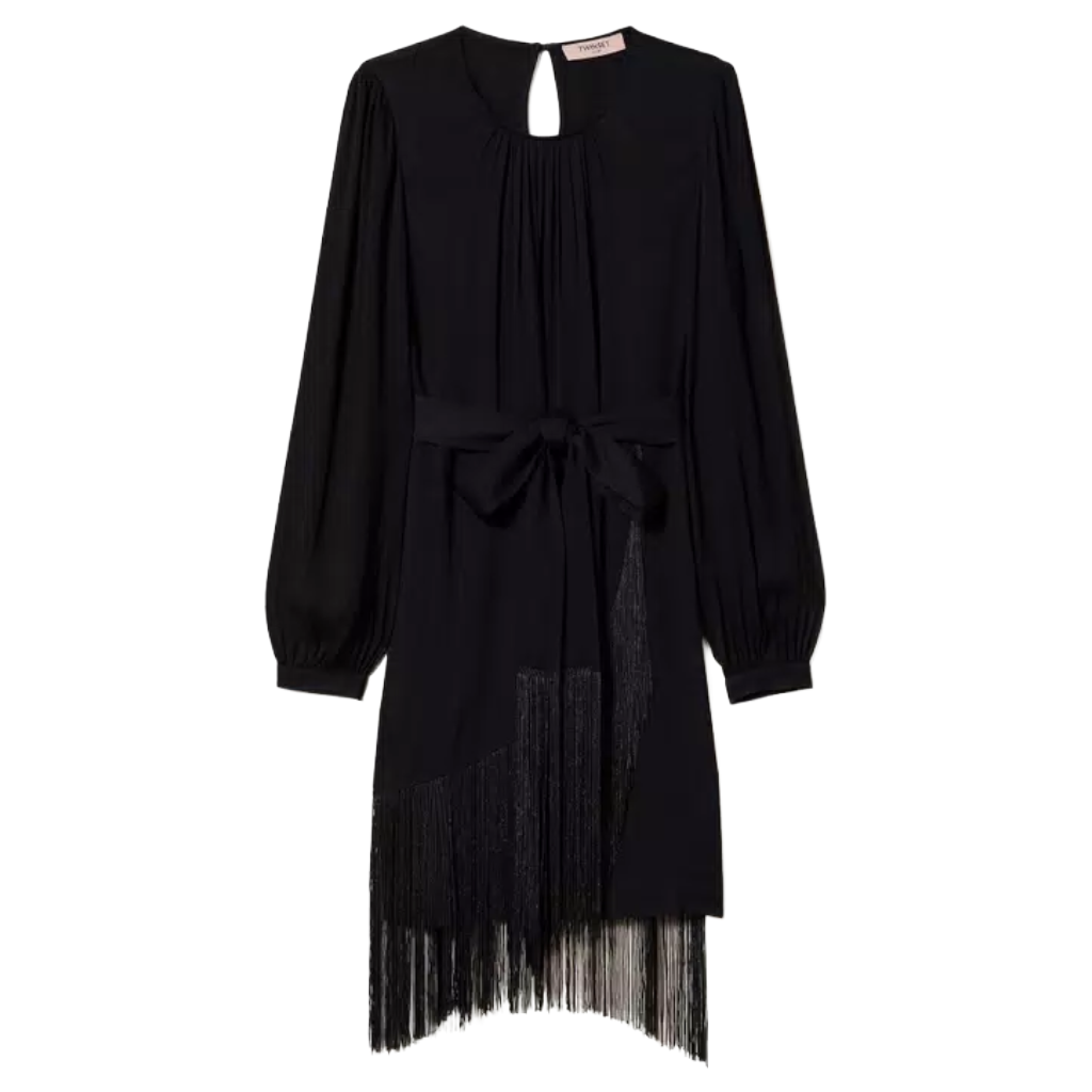 Dress Short In Crêpe With Fringe