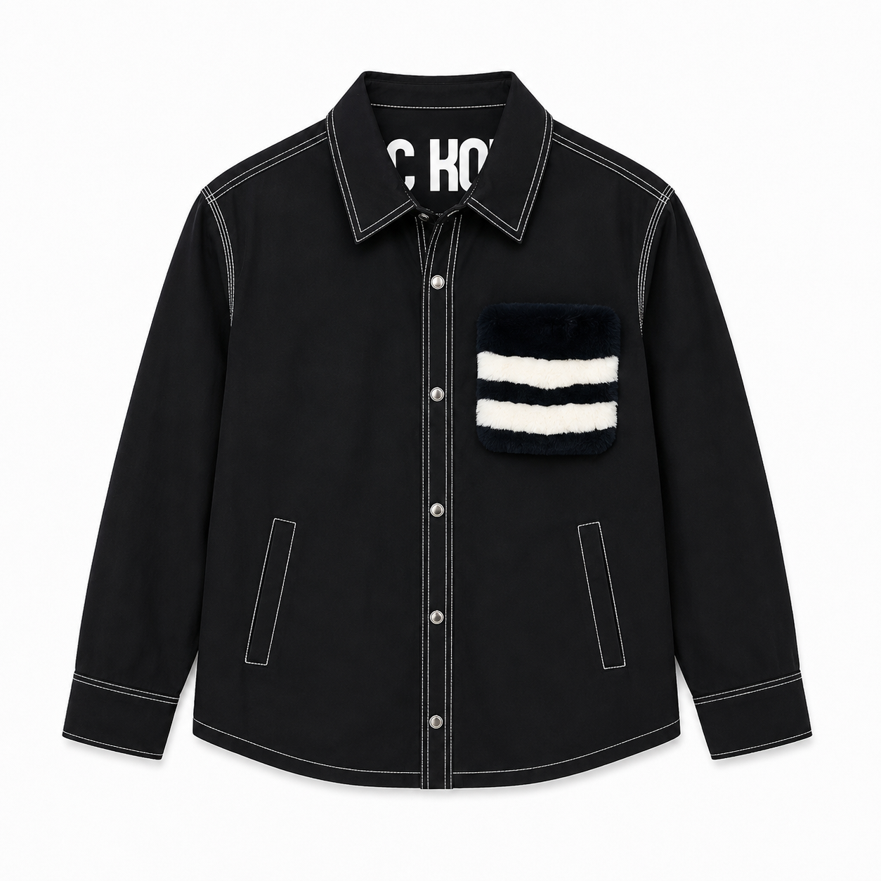 Shirt With Fur-Trimmed Pocket