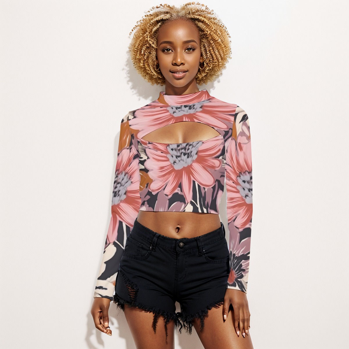 All-Over Print Women's Hollow Chest Keyhole Tight Crop Top
