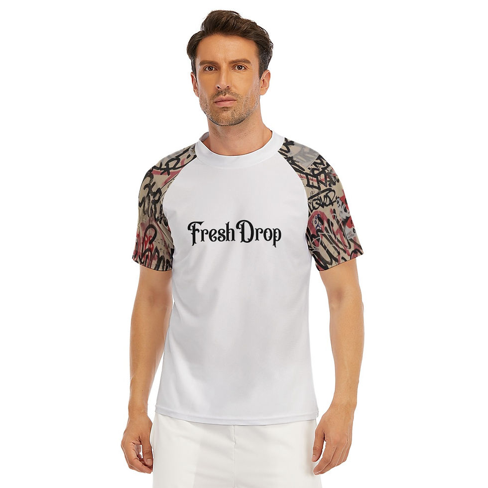 Thumbnail: All-Over Print Men's Tight Surf Clothing With Half Sleeves
