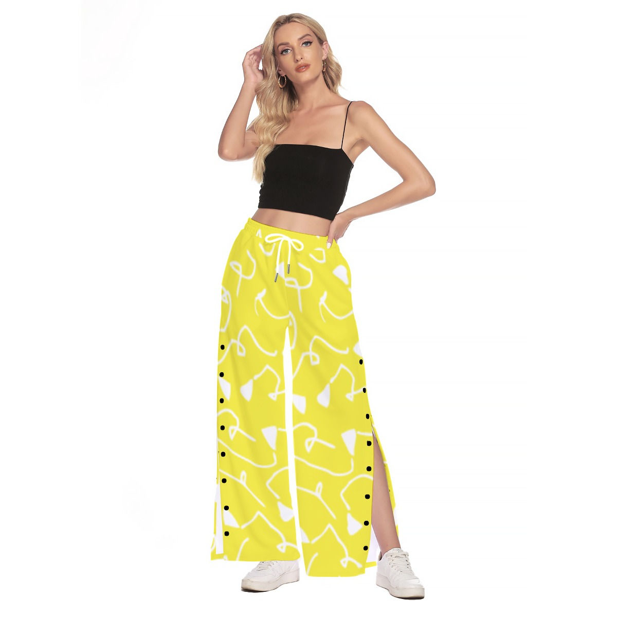 Freshdrop All-Over Print Women's Side Slit Snap Button Trousers