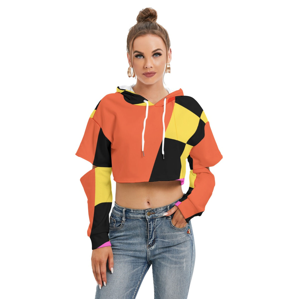 All-Over Print Women's Heavy Fleece Hoodie With Hollow Out Sleeve