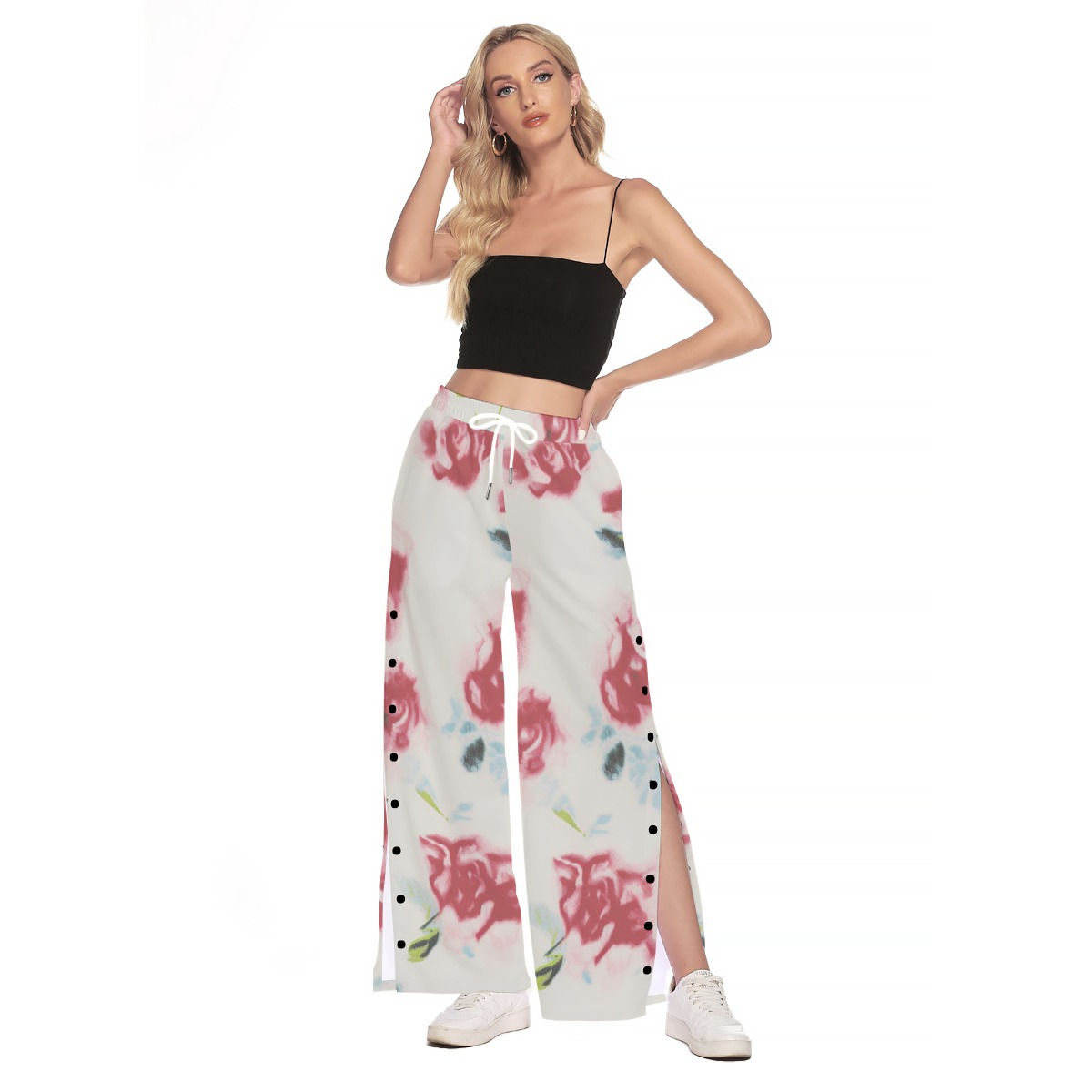 FreshDrop All-Over Print Women's Side Slit Snap Button Trousers