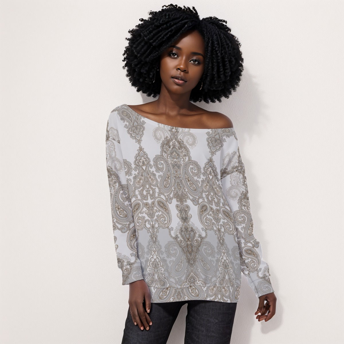 Fresdrop All-Over Print Oversized Women's Off-Shoulder Sweatshirt