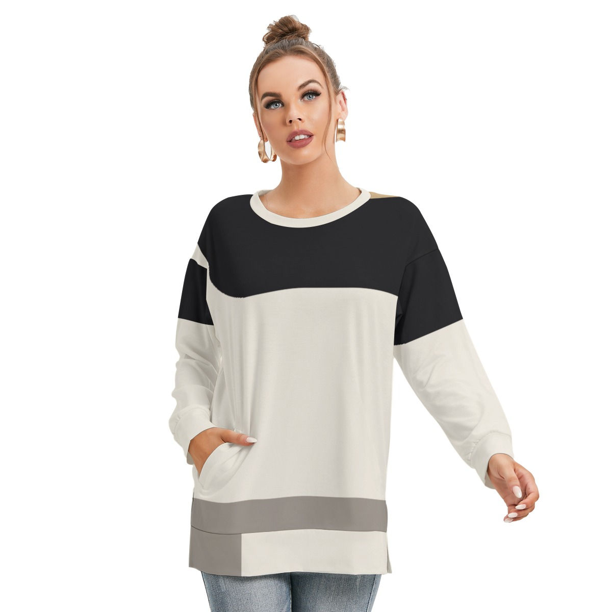 Freshdrop All-Over Print Women's Side Split O-neck Sweatshirt