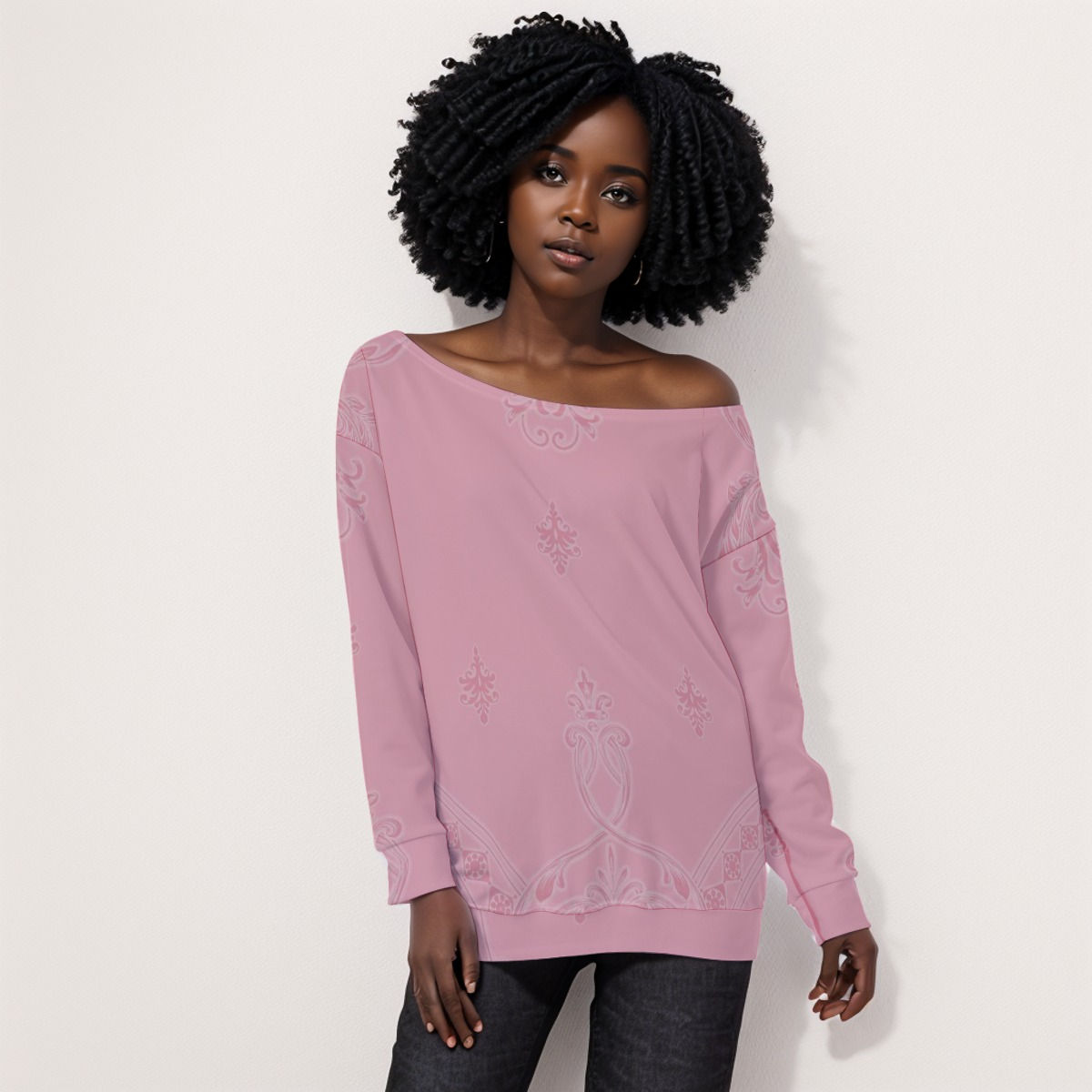 Fresdrop All-Over Print Oversized Women's Off-Shoulder Sweatshirt