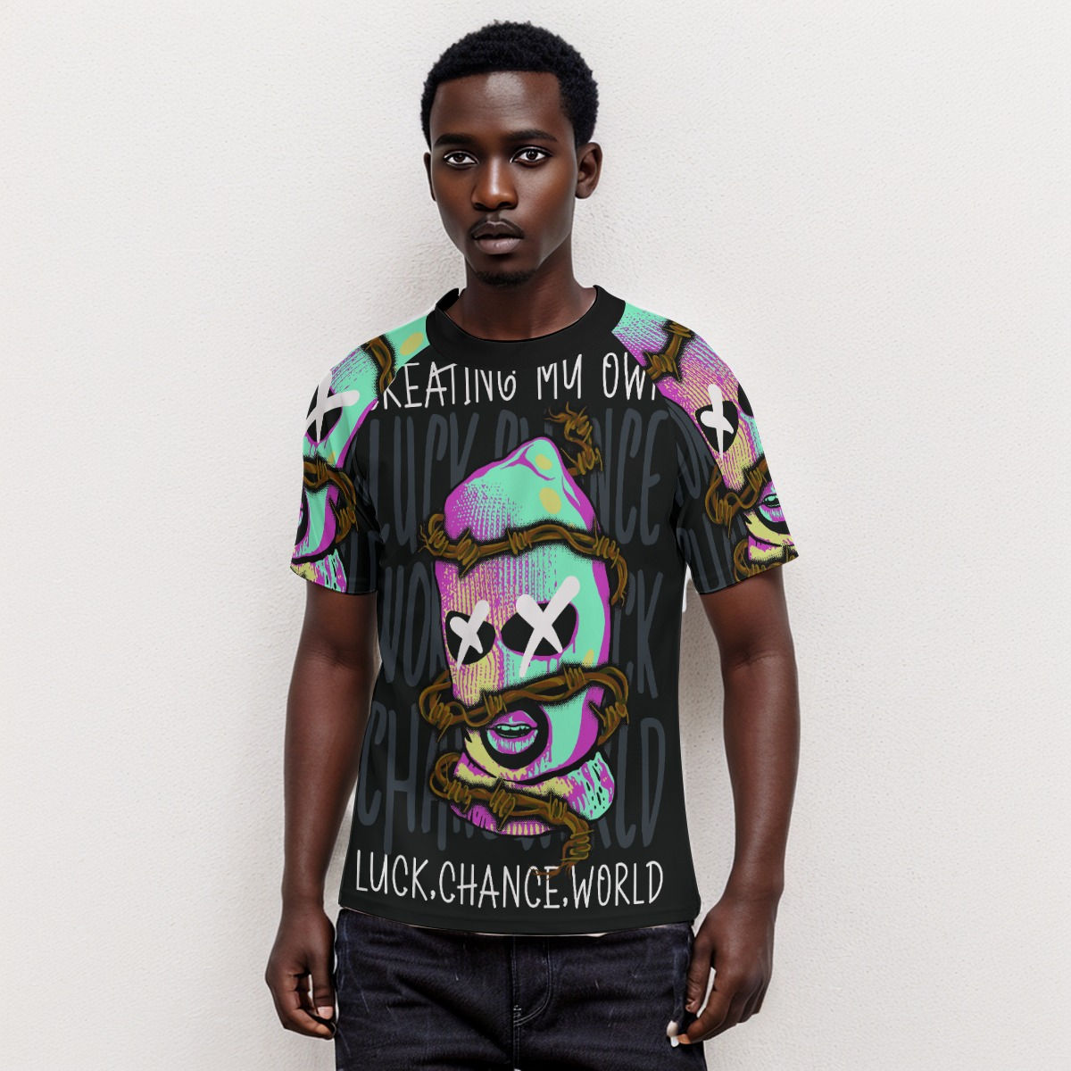 Luck.Chance.World All-Over Print Men's Tight Surf Clothing With Half Sleeves