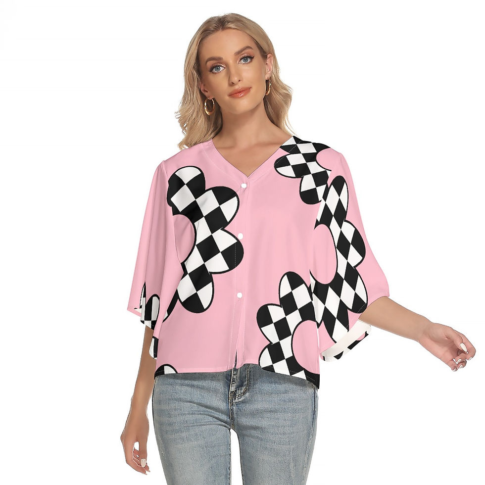 Thumbnail: Freshdrop All-Over Print Women's Bat Sleeve Light V-neck Front Buttoned Top